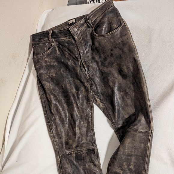 Wilson's Leather Mens Leather Jeans grey / brown sz38/30 circa 2000 - Picture 2 of 7